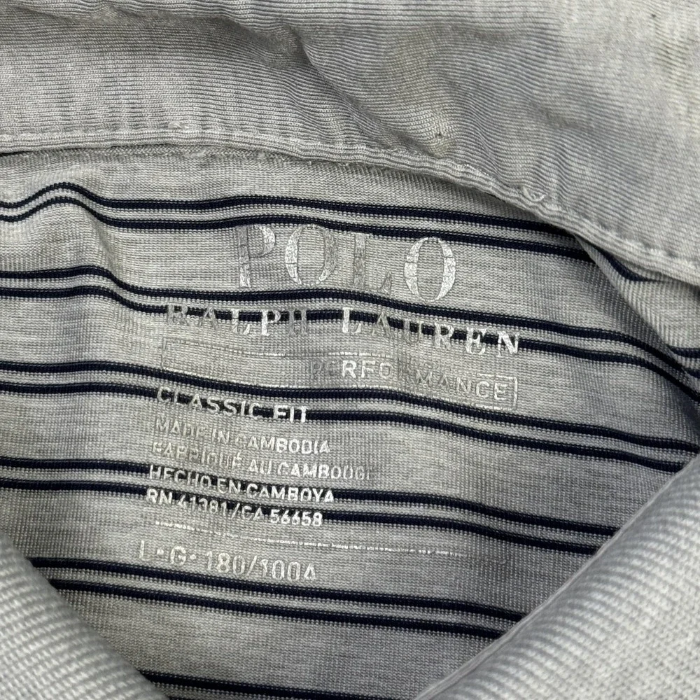 Polo Ralph Lauren Performance Golf Polo Shirt Mens L Gray Striped Classic Fit